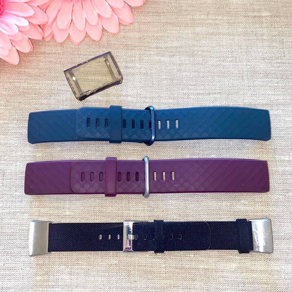 Set of 3 Fitbit Charge 4 Watch Bands Silicone/Denim w/ Face Guard